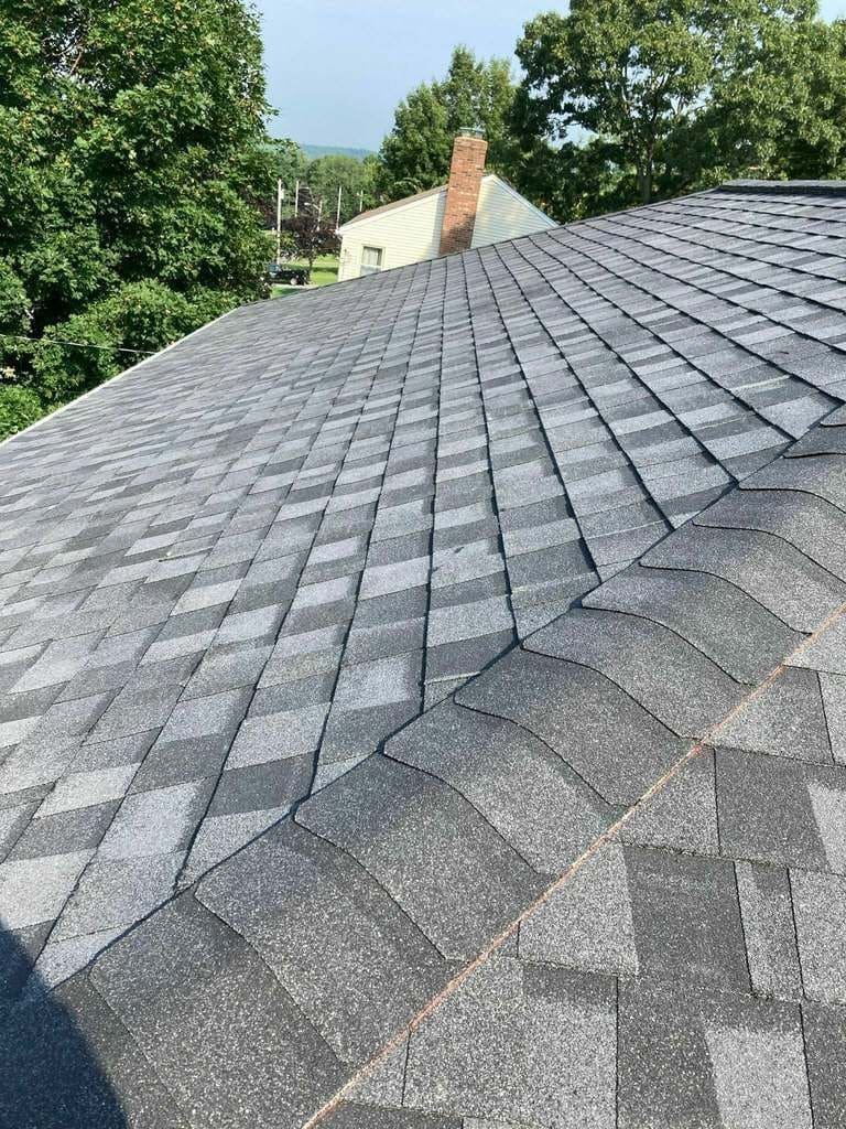 Close-up of newly installed shingle courses
